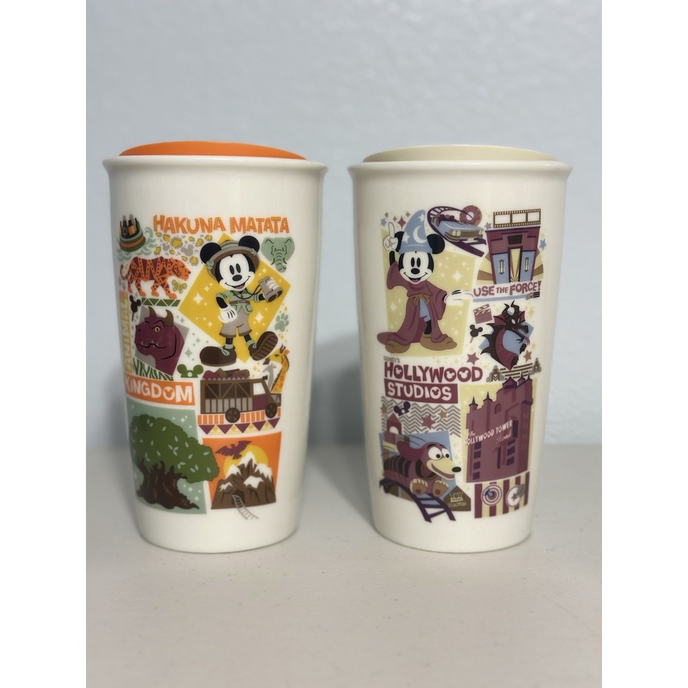 Disney Starbucks Animal Kingdom & Hollywood Studios Travel Tumbler Mug Set NEW